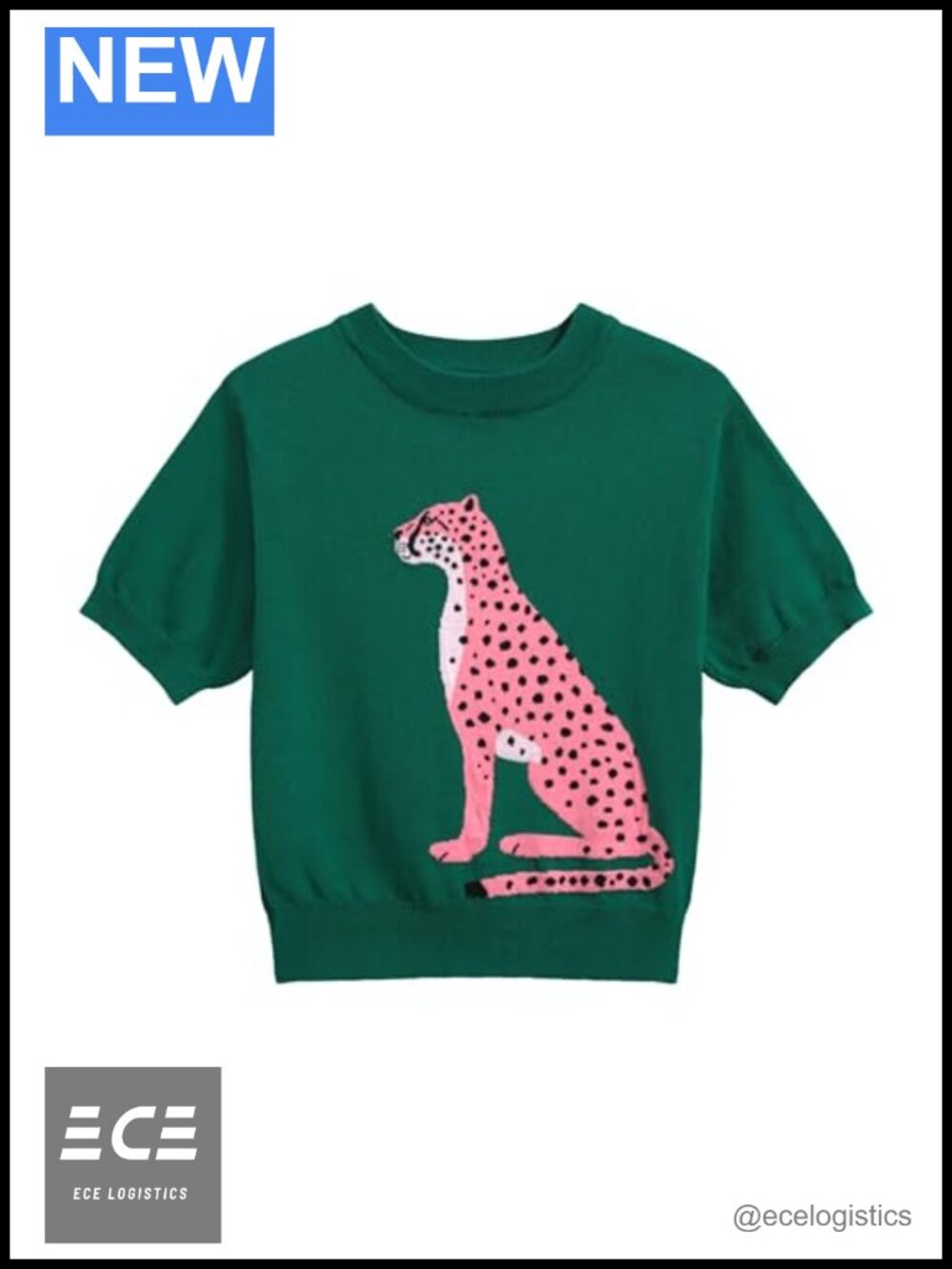 Women's Cropped Knit T-Shirt Retro Animal Print Crewneck Short Sleeve